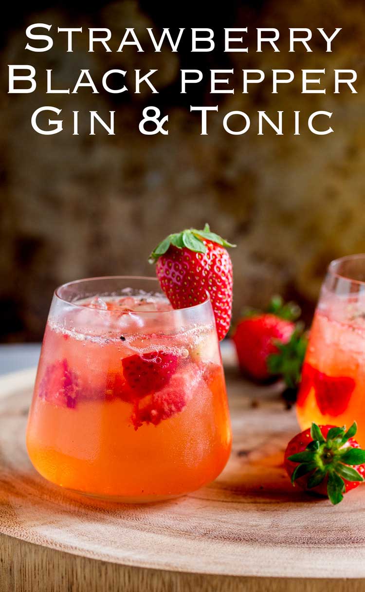 Sweet strawberries, fragrant gin and fiery pepper. This Strawberry and Black Pepper Gin and Tonic is a different and delicious way to enjoy your Gin and Tonic. From Sprinkles and Sprouts.