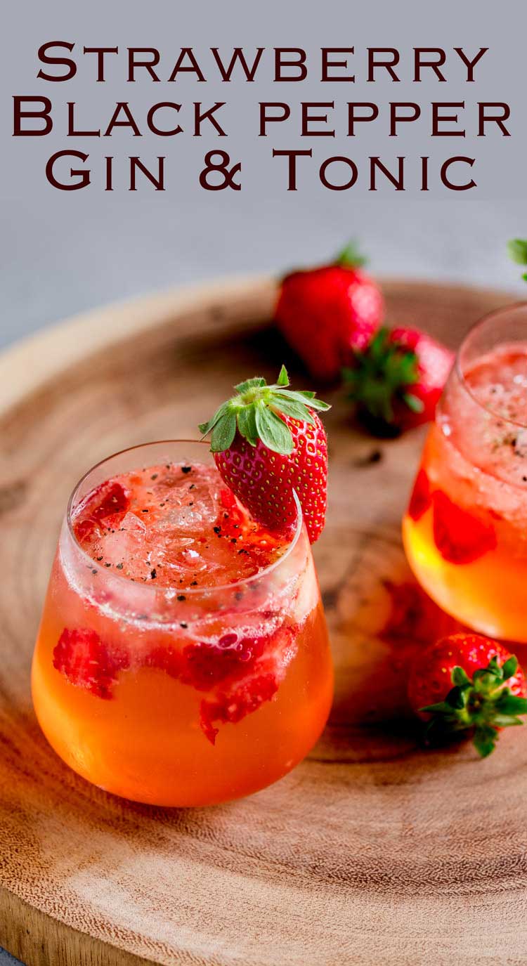 Sweet strawberries, fragrant gin and fiery pepper. This Strawberry and Black Pepper Gin and Tonic is a different and delicious way to enjoy your Gin and Tonic. From Sprinkles and Sprouts.