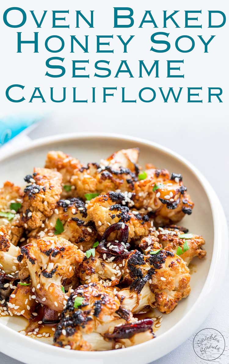 This Oven Baked Honey Soy Sesame Cauliflower is an umami rich dish, full of sticky, sweet flavours that will delight vegetarians and meat eaters alike. It is quick to prepare and then happily bakes in the oven. From Sprinkles and Sprouts. For #SundaySupper