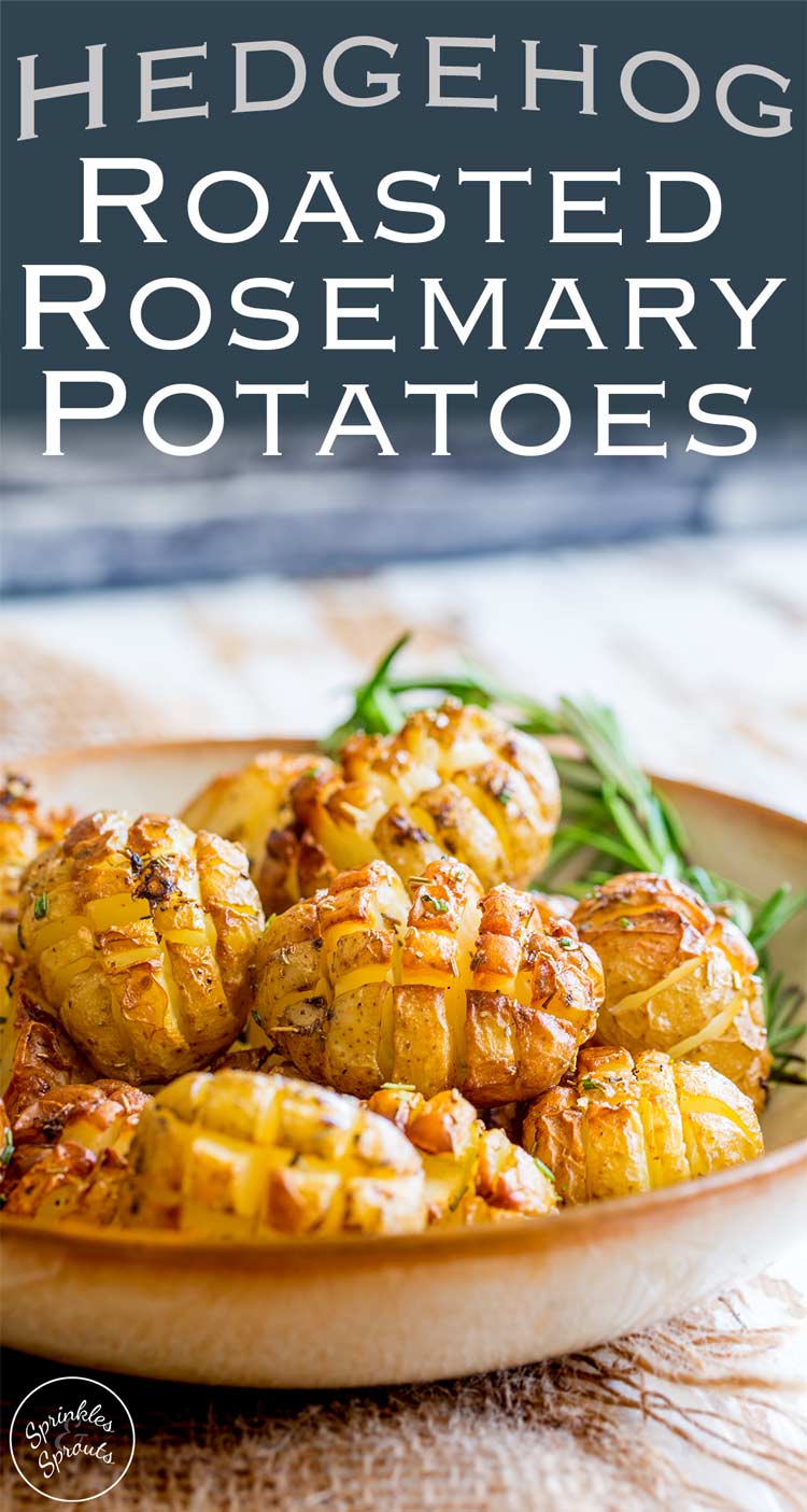 These Hedgehog Roasted Rosemary Potatoes are the most delicious and beautiful side dish. Crispy on the outside, buttery and soft inside and packed with rich rosemary flavours, they are a dinner time treat and would be perfect for any occasion. Recipe from Sprinkles and Sprouts | Delicious food for easy entertaining.