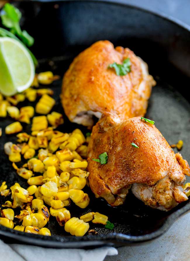 Spicy chicken served a delicious sweet and smoky maple caramel and the fresh pop of charred corn. This dish is a great combination of flavours. From Sprinkles and Sprouts.