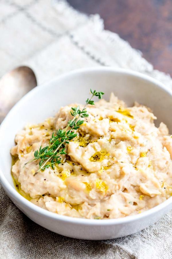 Easy White Bean Mash with Lemon and Thyme Sprinkles and Sprouts