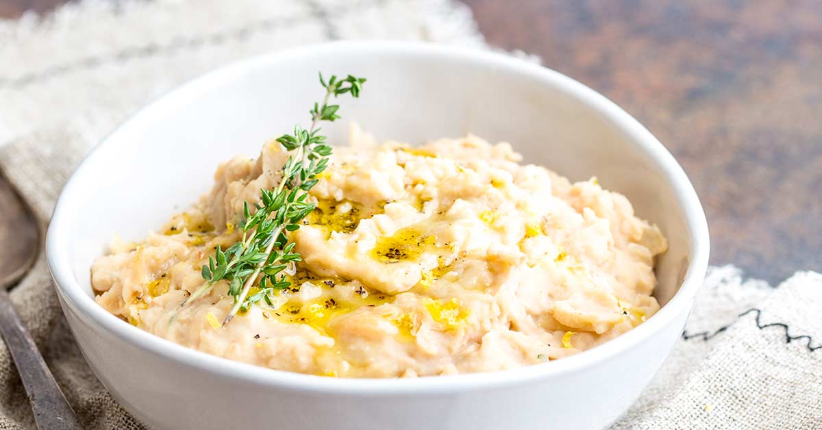 Easy White Bean Mash with Lemon and Thyme Sprinkles and Sprouts