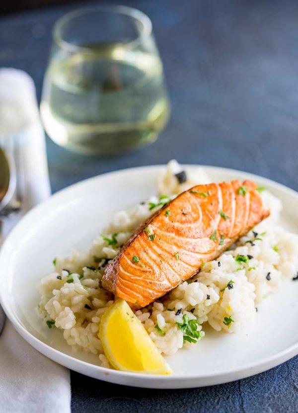 Seared Salmon with Lemon Risotto | Sprinkles and Sprouts