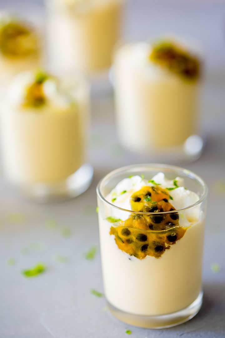 picture showing the passionfruit garnish on the mini desserts