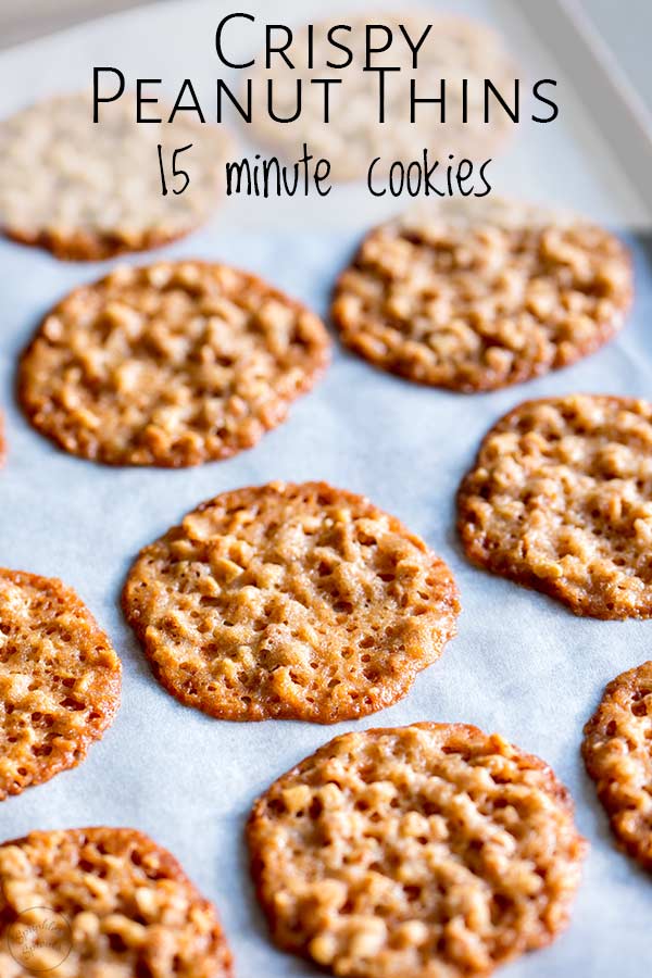 Overhead of peanut cookies with text at the top