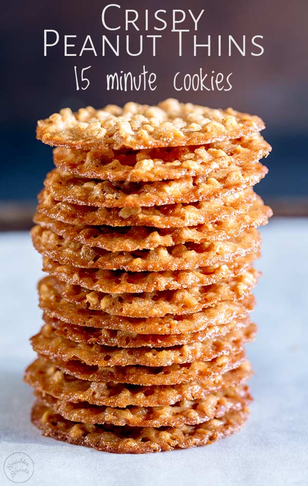 stack of cookies with a blue background and text at the top