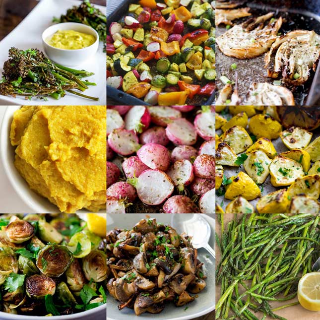 collage of 9 roasted side dishes