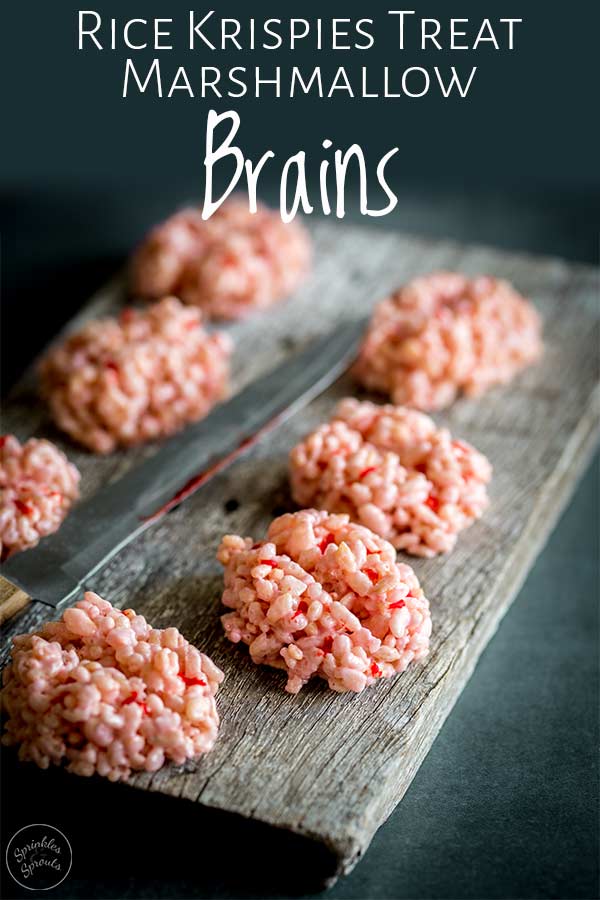 rice krispies brains on an old wooden board with rusty nails, with text at the top