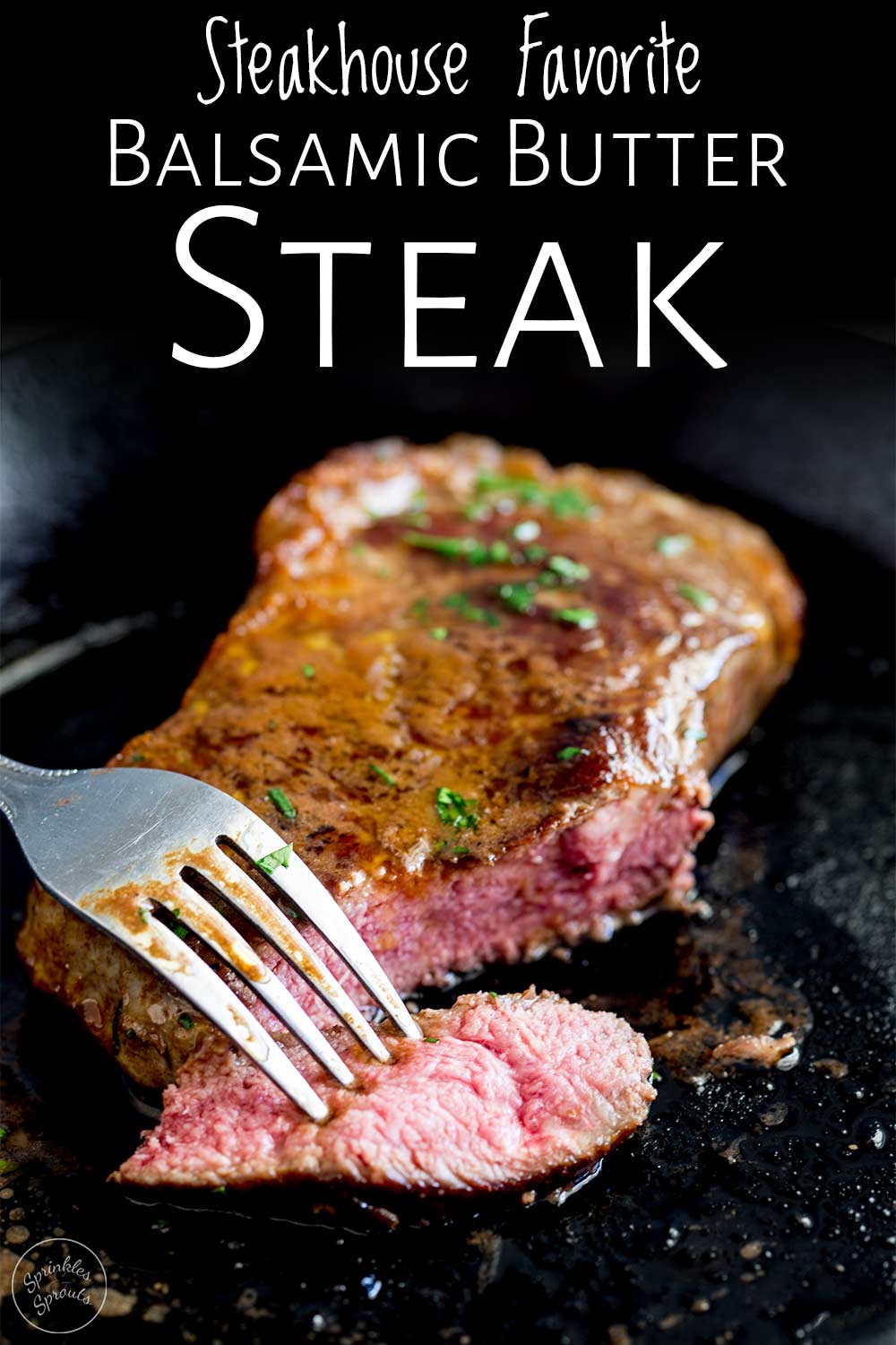 medium rare balsamic steak being cut