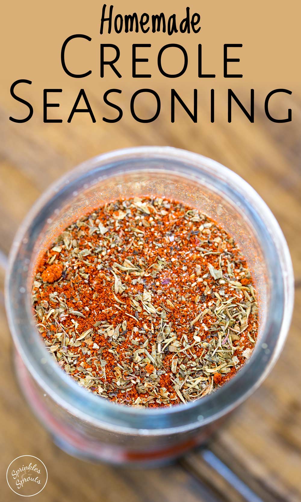 top view of a jar of creole seasoning with text at the top