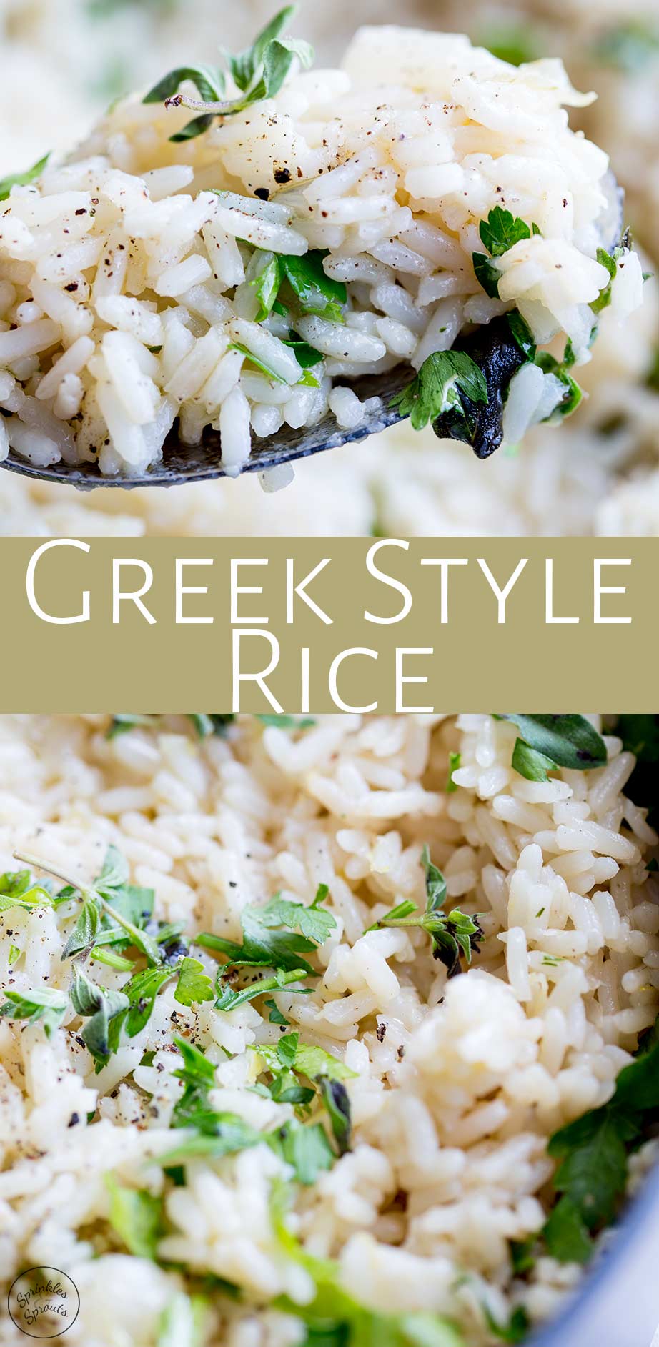 two pictures of greek rice with text in the middle