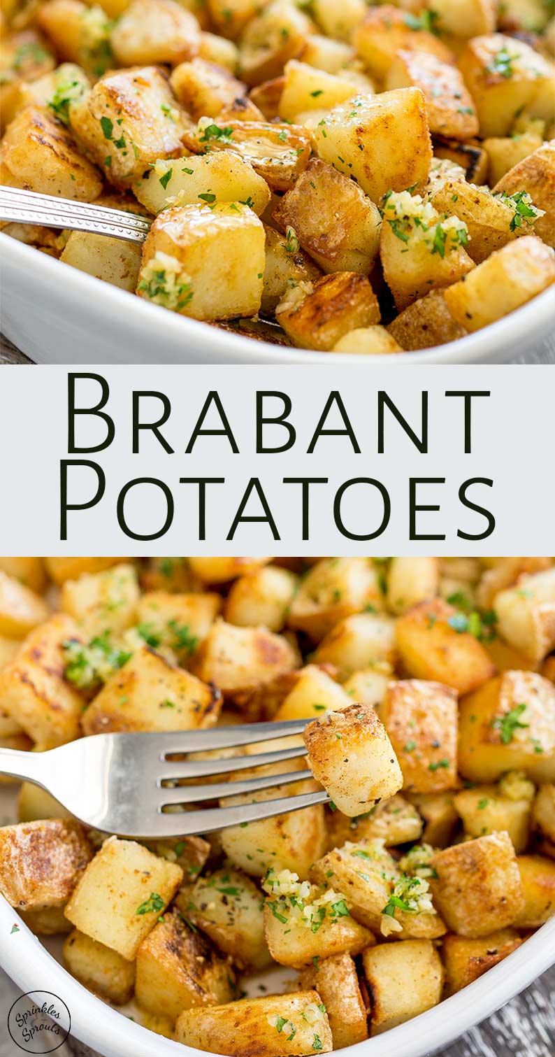 two pictures of Brabant potatoes with text between them
