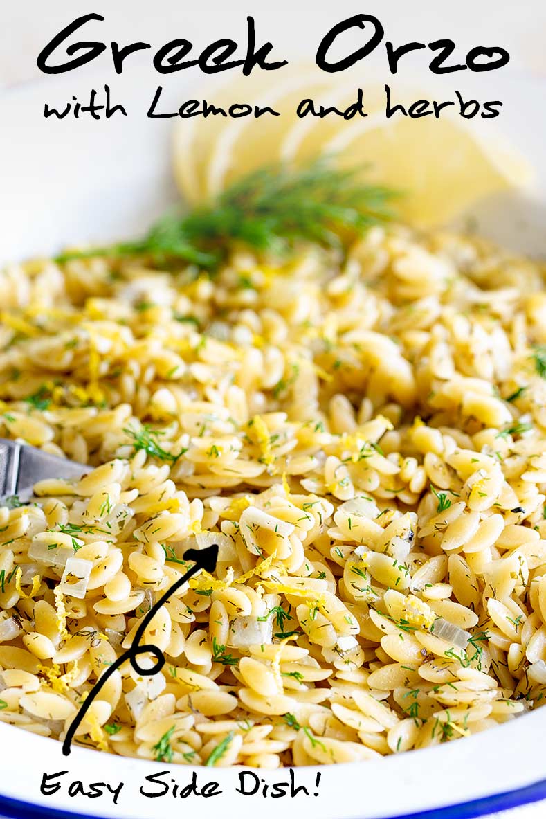 picture of orzo with text at the top and bottom