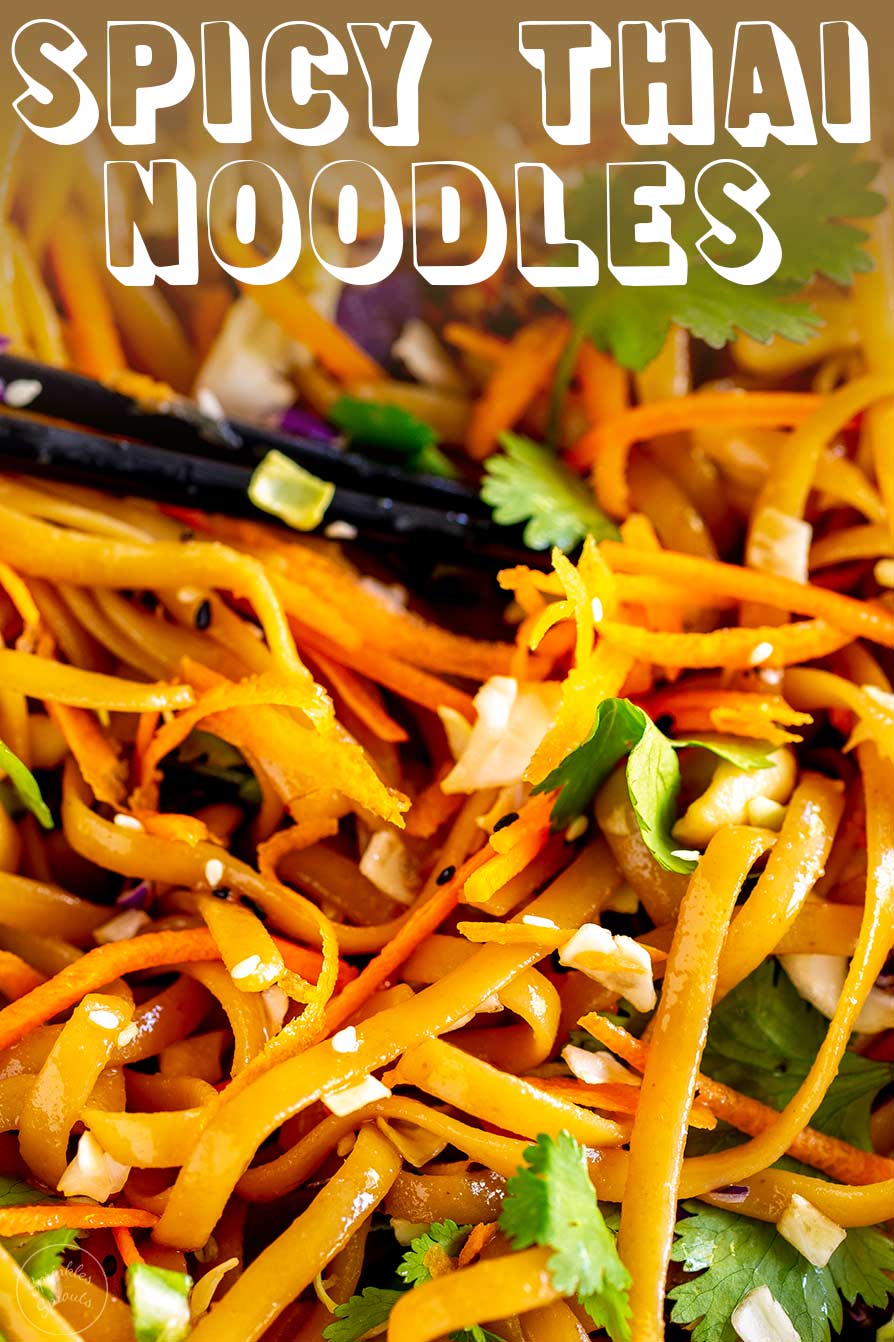 Pinterest Image - close up of thai noodles with text at the top