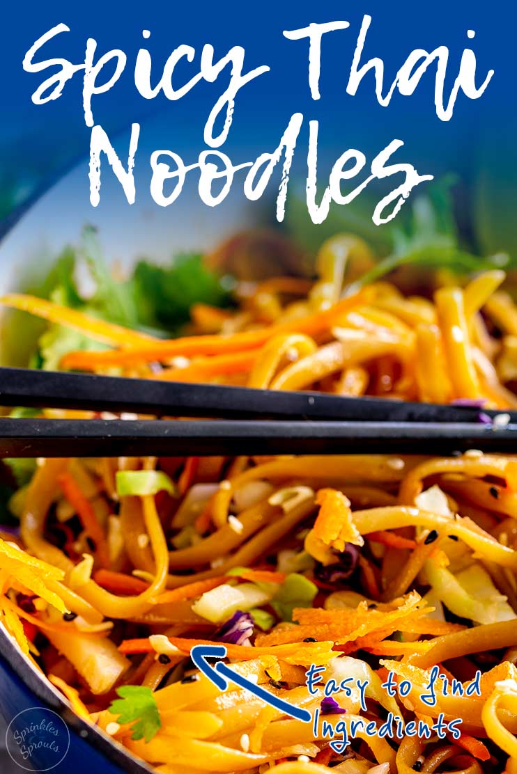 Pinterest Image - pan of thai noodles with text at the top