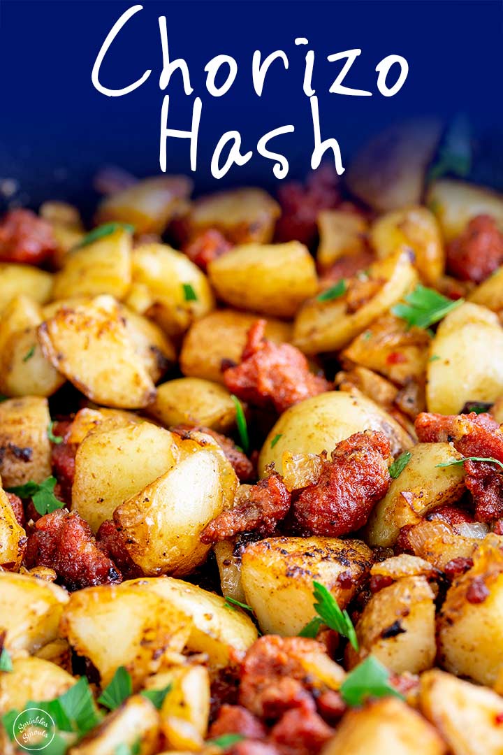 close up on Chorizo hash with text at the top