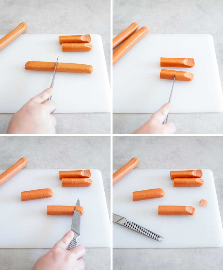 step by step pictures showing how to turn franks into fingers