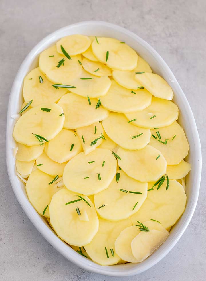 the raw potato bake before it goes in the oven