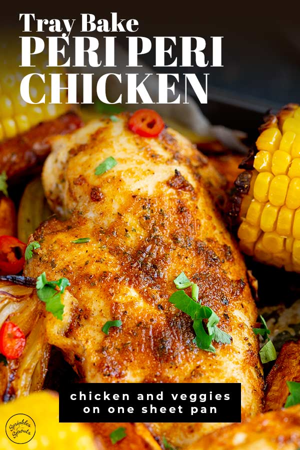 close up on a peri peri chicken breast with text at the top and bottom