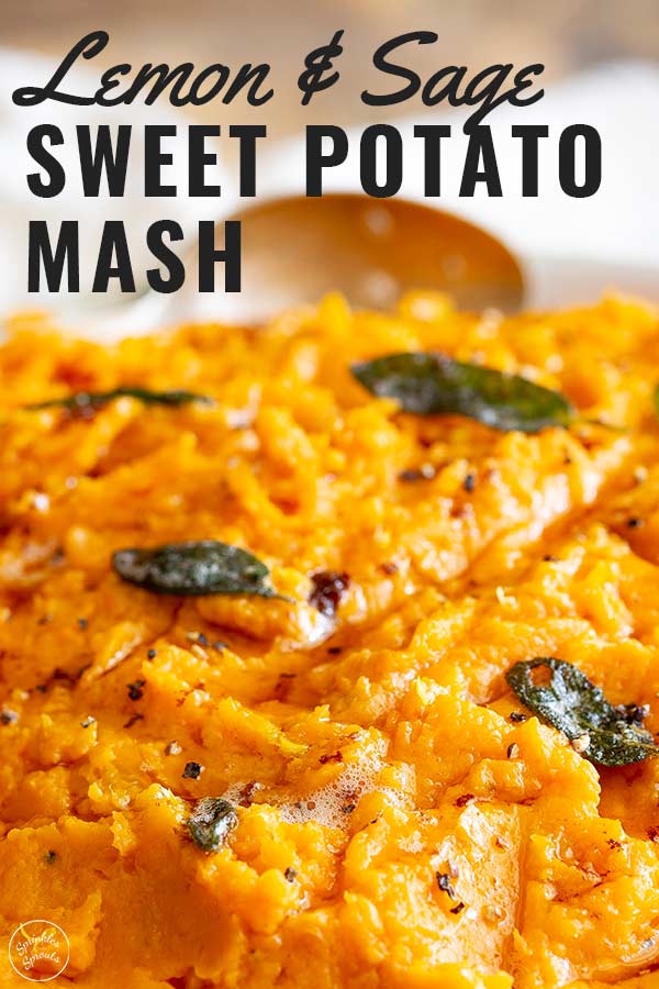 close up on some sweet potato mash with text at the top