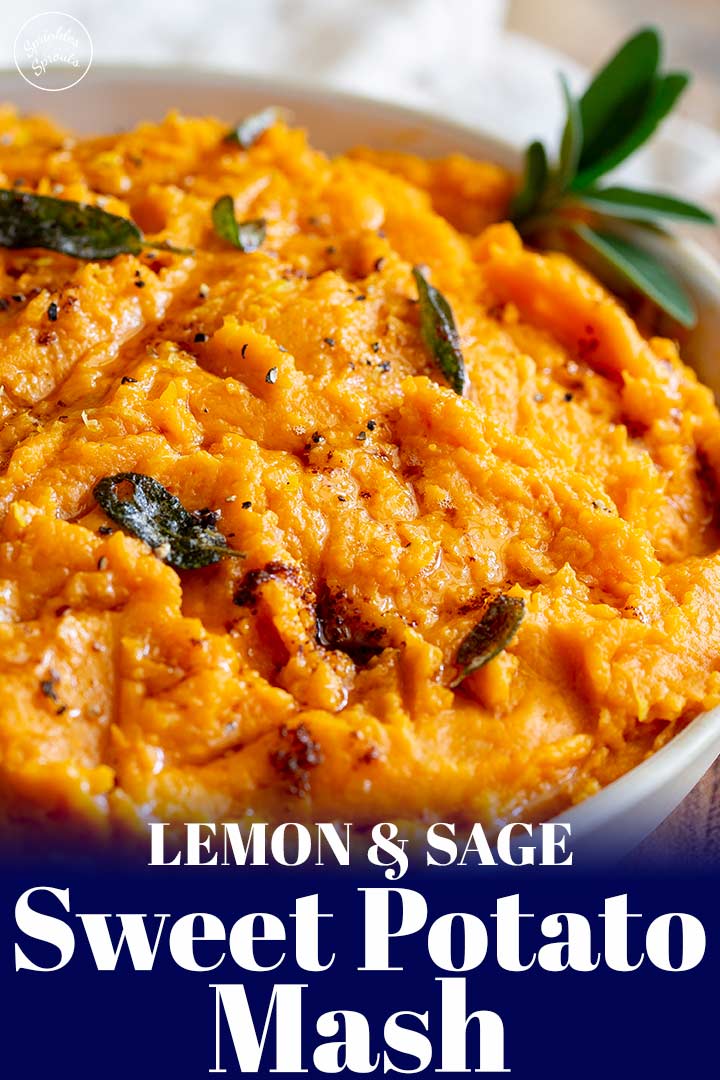 close up on some sweet potato mash with text at the bottom
