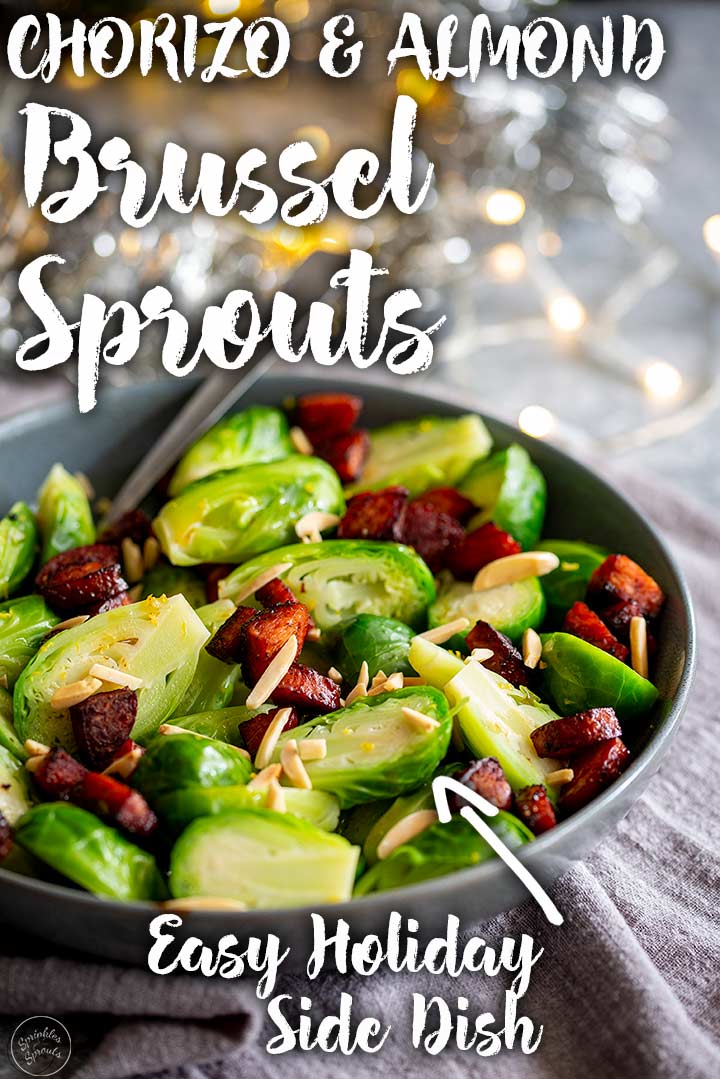 a bowl of brussel sprouts with text at the top and bottom