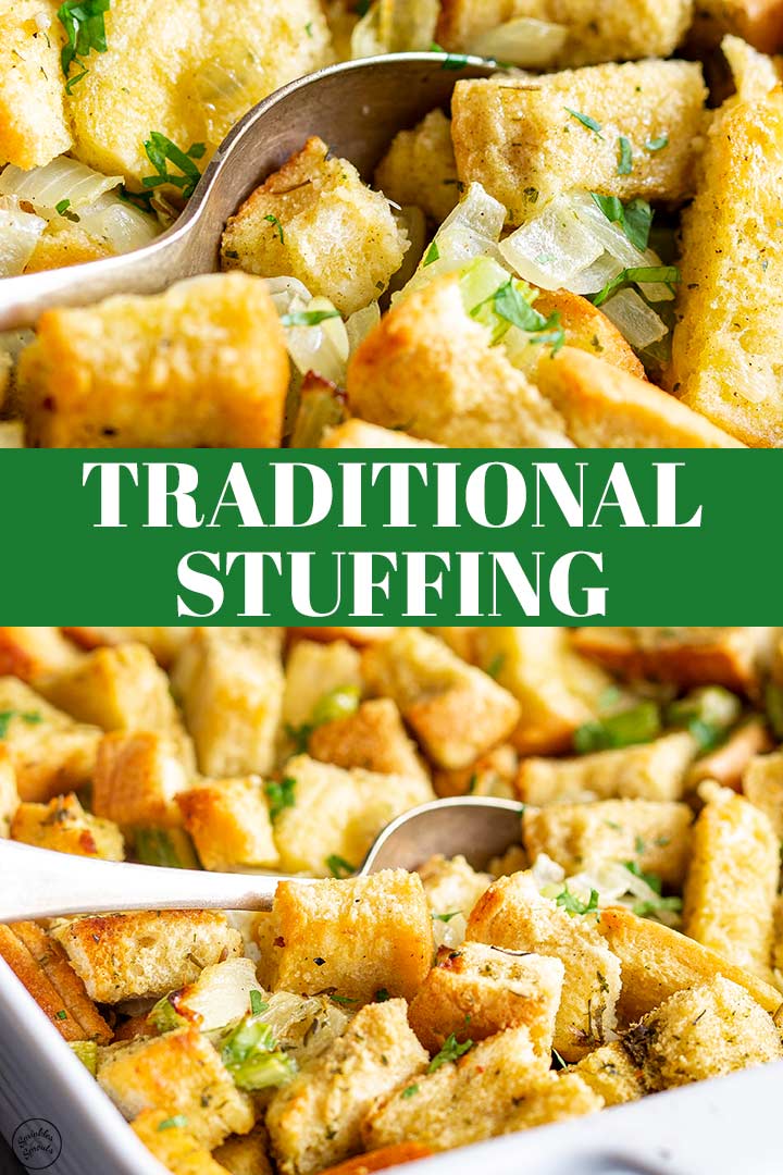 two pictures of sage and onion stuffing with text in the middle