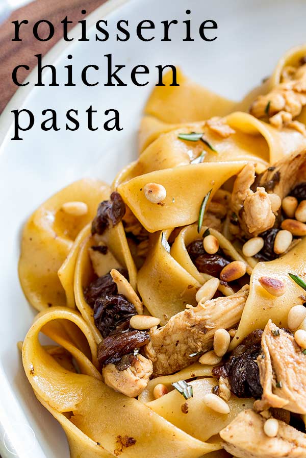 close up on the Venetian chicken pasta with text at the top