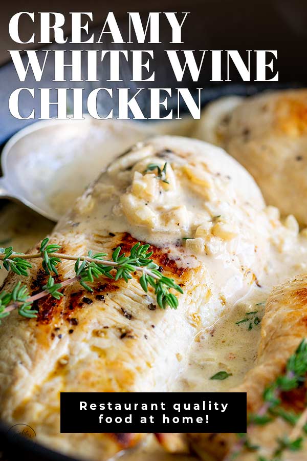 Pin image Chicken in white wine with text at top and bottom