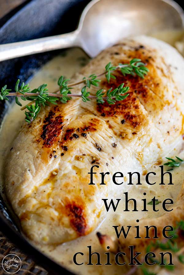 Pin image Chicken in white wine with text at the bottom