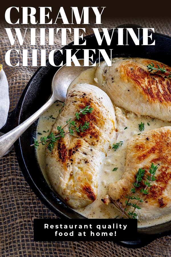 Pin image Chicken in white wine with text at top and bottom