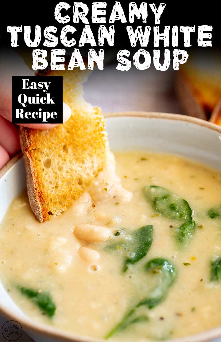 bread dipping into bean soup with text at the top