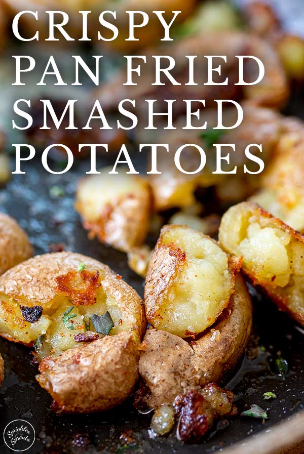 super close up on fried potatoes with text at the top