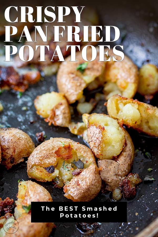 overhead of fried potatoes with text at the top and bottom