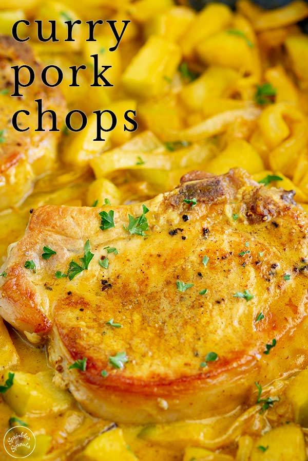 a curried pork chop with text at the top
