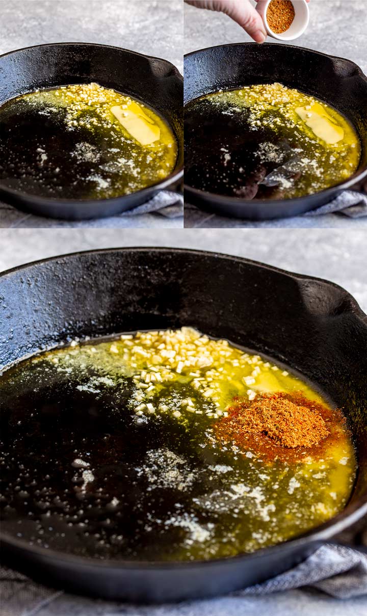 three pictures showing making cajun butter