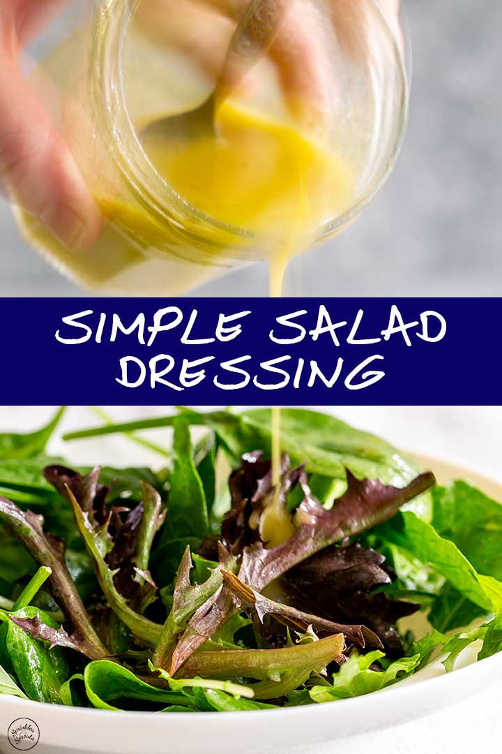 pin image of salad dressing and salad leaves