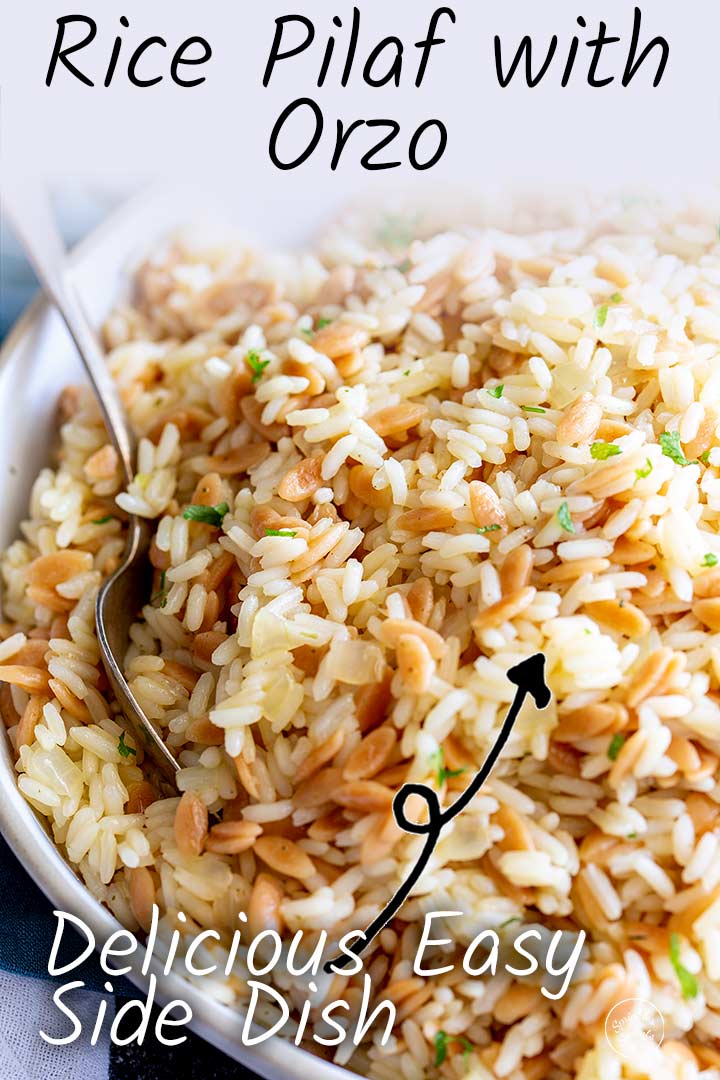 Pinterest Image - Orzo Pilaf with text overlay
