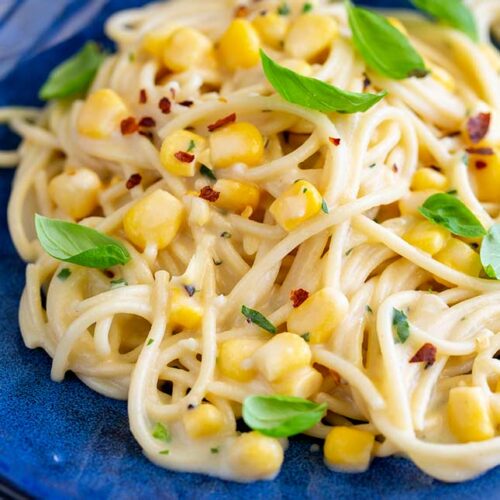 super close up on the creamy sweet corn sauce