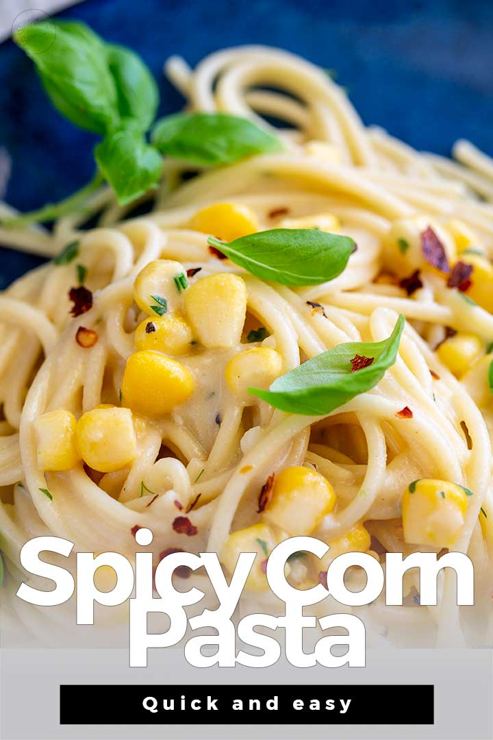 PIN IMAGE - Corn pasta with text overlay at bottom