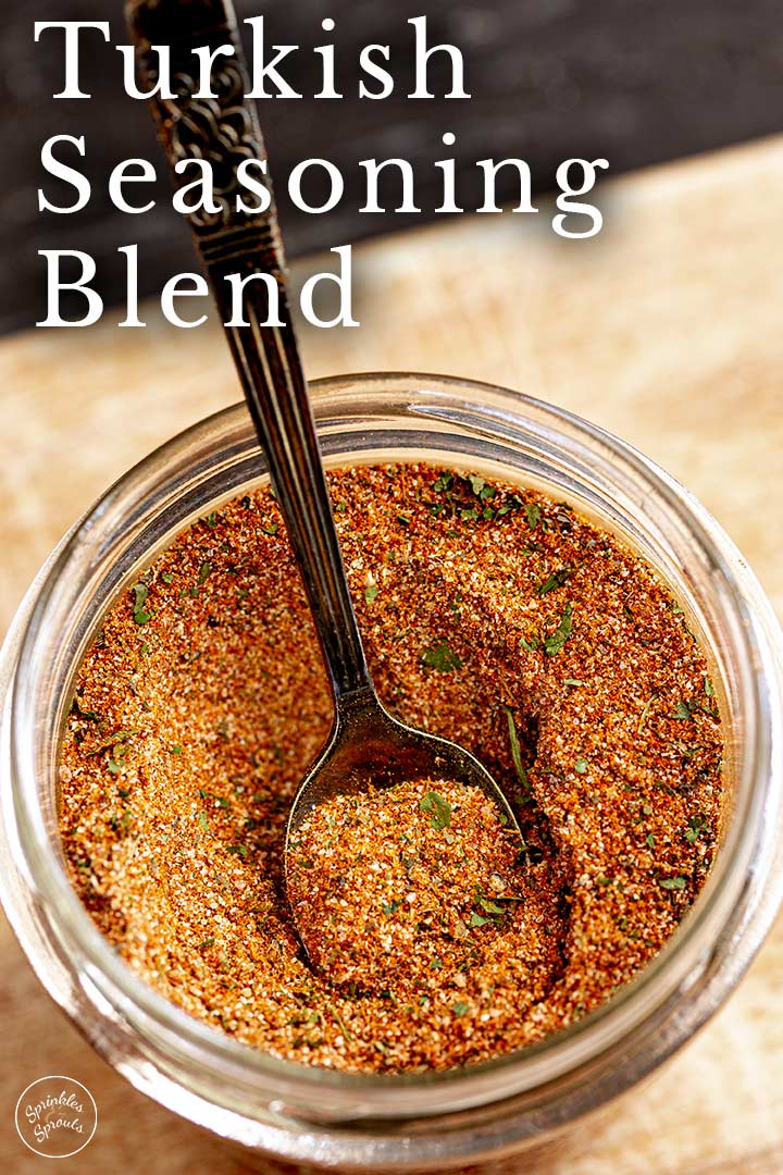 a jar of spice blend with text in the top left