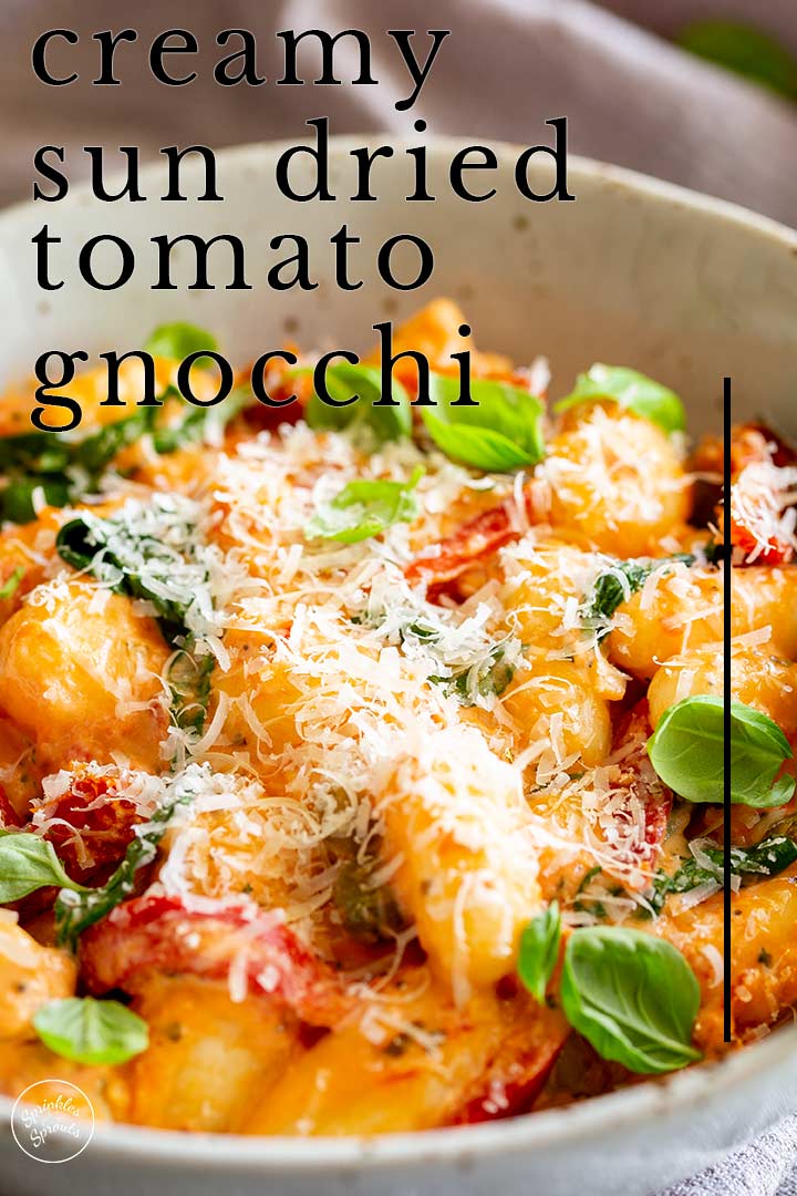 creamy tomato gnocchi with text overlaid
