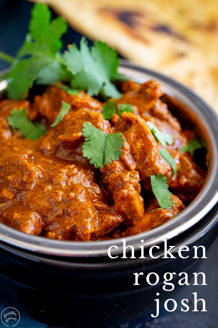 PIN IMAGE - Chicken Rogan Josh in a bowl with text overlay