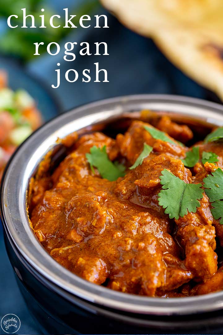 PIN IMAGE - Chicken Rogan Josh in a bowl with text overlay