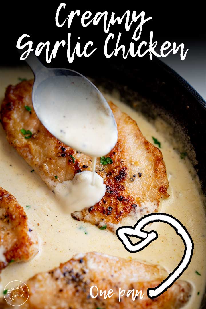 Pinterest image - creamy garlic chicken with text overlay