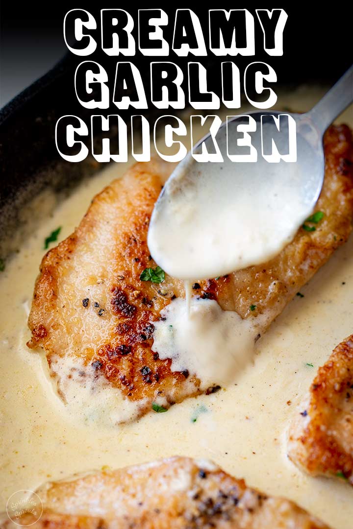 Pinterest image - creamy garlic chicken with text overlay