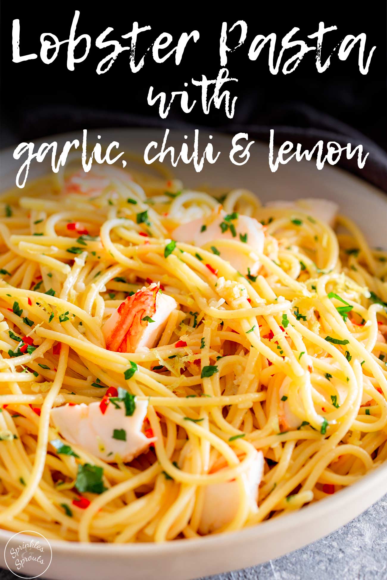 Pinterest image. Lobster Pasta with text overlay