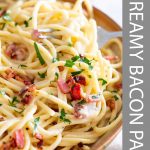 PINTEREST IMAGE : Creamy bacon pasta with text overlay