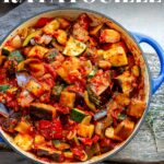 PINTEREST IMAGE - Blue dish of ratatouille with text overlay